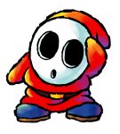  1boy belt blue_footwear boots brown_belt highres mario_(series) mask official_art red_tunic shy_guy simple_background solo white_background yoshi&#039;s_island_ds 