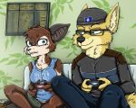  anthro bad_guy_cafe bat blue_eyes bodily_fluids brown_body brown_fur canid canine canis controller duo eyewear female fur furniture game_controller glasses male mammal sitting sofa sully_kerrigan sweat wings wolf xavior yellow_body yellow_fur ziegelzeig 