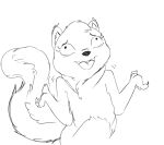  2023 anthro black_and_white black_nose buckteeth different_artstyle disney female gesture greyscale kiff_(series) kiff_chatterley mammal monochrome motion_lines open_mouth rodent sciurid shrug simple_background smeet_(artist) solo teeth tongue tree_squirrel white_background 