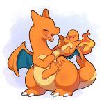  1:1 2023 :d absurd_res ambiguous_gender blush charizard charmander chubby_ambiguous claws detailed duo eyes_closed fangs featureless_crotch feet feral finger_claws fire flaming_tail generation_1_pokemon happy hi_res horn long_tail multicolored_body multicolored_skin multicolored_tail multicolored_wings nintendo open_mouth orange_body orange_horn orange_nose orange_skin orange_tail orange_wings pawpads pink_tongue pokemon pokemon_(species) raised_arm raised_arms scalie seviyummy shadow sharp_claws sharp_teeth simple_background size_difference small_claws small_fangs smile standing tail teal_wings teeth thick_tail thick_thighs toe_claws tongue white_background wings yellow_body yellow_pawpads yellow_skin yellow_tail 