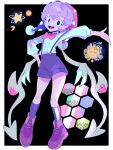  1boy :d a_(poipiku_325815) blush blush_stickers border bow bowtie center_frills collared_shirt crescent fangs frills full_body galactic_nova hand_on_own_hip hat jester_cap kirby_(series) long_sleeves looking_at_viewer male_focus marx_(kirby) open_mouth outstretched_arm personification purple_eyes purple_hair purple_shorts red_bow red_bowtie shirt shoes short_hair short_shorts shorts smile socks solo standing star_(symbol) sun suspender_shorts suspenders white_border white_shirt wings 