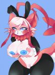  absurd_res antennae_(anatomy) anthro areola arthropod blue_areola breasts clothing costume crustacean decapoda ebirin fake_ears fake_ears_hairband female fur hair hi_res looking_at_viewer malacostracan marine ombre_hair pink_body pink_fur reverse_bunny_costume short_hair shrimp shrimpaws_(artist) solo tongue tongue_out whiskers white_body white_fur white_hair 