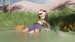  16:9 3d_(artwork) anthro arm_wraps armband armor blender_(software) clothed clothing desert digital_media_(artwork) doublestuffed drauk ever_oasis female footbath hi_res legwear midriff miura nintendo oasis pink_body pink_scales red_body red_scales sand scales smile solo water widescreen wraps 