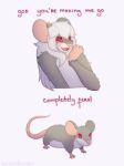  ambiguous_gender anthro blush duo female feral happy hi_res humanoid mammal meme mouse murid murine rodent smols_the_mouse text 
