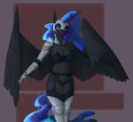  2023 anthro armor big_breasts bottomwear bra breasts clothed clothing digital_media_(artwork) equid equine feathered_wings feathers female friendship_is_magic garter_belt garter_straps hair hasbro headgear helmet hi_res horn horse legwear lingerie looking_at_viewer mammal my_little_pony navel nightmare_moon_(mlp) open_mouth panties pony simple_background smile solo stockings stray_prey teeth thigh_highs topwear underwear winged_unicorn wings 