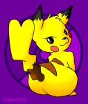  anthro big_butt black_body black_fur brown_body brown_fur butt female fur generation_1_pokemon nintendo pattern_background pikachu pokemon pokemon_(species) rear_view red_cheeks sexual_dimorphism simple_background solo tail tokalathefox yellow_body yellow_fur 