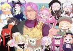  6+boys 6+girls :d abigail_williams_(fate) apollo_(fate) bags_under_eyes blonde_hair blue_eyes blush character_request closed_eyes earrings facial_hair fate/grand_order fate_(series) flying_sweatdrops frown goatee hood iduhara_jugo jack_the_ripper_(fate/apocrypha) jeanne_d&#039;arc_alter_santa_lily_(fate) jewelry jitome laughing long_hair medusa_(fate) medusa_(lancer)_(fate) multiple_boys multiple_girls nursery_rhyme_(fate) oda_nobukatsu_(fate) okada_izou_(fate) paris_(fate) paul_bunyan_(fate) purple_eyes purple_hair relaxing saliva scarf short_hair single_earring smile steam u_u very_long_hair voyager_(fate) yellow_scarf 