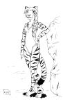  anthro anthroart beach blackandwhite clothing comicart domestic_cat drawing felid feline felis female furry furryart hi_res ink line_art lionclaw1 mammal monochrome nipplebulges pantherine seaside solo swimwear tiger tigergirl traditionalart 