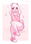  &lt;3 &lt;3_eyes absurd_res anthro blush bottomless bovid caprine clothed clothing deltarune floppy_ears fur girly goat hi_res horn looking_at_viewer male mammal ralsei sitting solo sweater topwear undertale_(series) valeria_fills white_body white_fur 