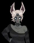  anthro black_background breasts cleavage clothed clothing collar ear_piercing ear_ring erocoffee female goth hand_on_hip hi_res mineru piercing ring_piercing simple_background solo spiked_collar spikes zonai 