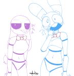  2023 animatronic anthro bonnie_(fnaf) bow_(feature) bow_tie buckteeth digital_media_(artwork) duo exclamation_point female five_nights_at_freddy&#039;s five_nights_at_freddy&#039;s_2 hi_res lagomorph leporid looking_at_viewer machine mammal nehmkey open_mouth question_mark rabbit robot scottgames simple_background teeth toy_bonnie_(fnaf) unimpressed weaver_bonnie white_background 