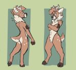  2022 anthro cloven_hooves crossed_arms deer featureless_crotch hi_res hooved_digitigrade hooves horn kherspurrs male mammal multiple_poses nub_tail nude pose simple_background solo standing 