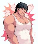 1boy absurdres alternate_pectoral_size arm_hair bara beard_stubble collarbone facial_hair from_side highres large_pectorals looking_at_viewer male_focus mature_male muscular muscular_male mustache_stubble nipple_slip nipples pectoral_cleavage pectorals ryuu_ga_gotoku_(series) ryuu_ga_gotoku_5 seductive_smile shinada_tatsuo short_hair smile solo sparse_chest_hair strongman_waist stubble syrupmancer tank_top thick_eyebrows upper_body white_tank_top 