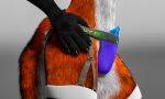  3d_(artwork) 5_fingers absurd_res animal_genitalia animal_penis anthro bodily_fluids canid canine clothed clothing digital_media_(artwork) erection fingers fur genital_fluids genitals hi_res jockstrap kiwidox male mammal orange_body orange_fur partially_clothed penis poking_out precum rexouium solo solo_focus standing underwear 