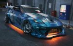  3d absurdres car english_commentary highres logo motor_vehicle need_for_speed need_for_speed:_underground_2 nissan nissan_350z nissan_fairlady_z no_humans original quantum._(qntmwrx) spoiler_(automobile) sports_car traffic_cone vehicle_focus vending_machine wheel 