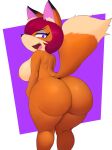  absurd_res anthro big_breasts big_butt breasts butt canid canine capikeeta female fox hi_res looking_back madame_malin mammal nipples raised_tail smile solo tail 