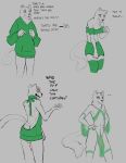  2023 absurd_res anthro big_penis blush bottomwear clothed clothing dialogue digital_drawing_(artwork) digital_media_(artwork) ellipsis english_text felid genitals girly green_bottomwear green_clothing green_hoodie green_legwear green_skirt green_thigh_highs green_topwear hi_res hoodie humanoid_genitalia humanoid_penis joeyjazz legwear male mammal meme meme_clothing open_mouth pantherine penis profanity sketch skimpy skirt snow_leopard solo standing sweater talking_to_another text thigh_highs topwear virgin_killer_sweater 