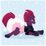  1:1 armor big_diaper blush broken_horn diaper equid equine eye_scar facial_scar female friendship_is_magic fur hair hasbro hi_res horn horseshoe jupiters lying mammal my_little_pony my_little_pony:_the_movie_(2017) pink_diaper poofy_diaper purple_body purple_fur purple_hair purple_tail scar solo tail tempest_shadow_(mlp) unicorn 