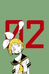  1girl @_@ black_sailor_collar blonde_hair bow collarbone commentary cropped_shirt furrowed_brow giving_up_the_ghost green_background hair_bow head_tilt headphones highres ikki_(inferiorin) kagamine_rin limited_palette midriff_peek neckerchief off_shoulder open_mouth parted_bangs sailor_collar school_uniform serafuku shirt_slip short_hair short_sleeves single_bare_shoulder smile solo upper_body vocaloid yellow_neckerchief 