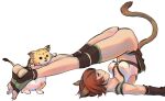  1girl animal_ears ass avatar_(ff11) black_hairband black_panties black_socks breasts brown_tail cactus41747280 cat_ears cat_girl cat_tail coeurl commentary_request final_fantasy final_fantasy_xi flat_ass hairband highres medium_breasts mithra_(ff11) panties red_eyes red_hair short_hair simple_background socks solo tail toeless_legwear two-tone_panties underwear upside-down white_background white_panties 