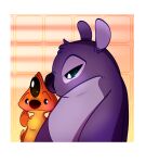  2023 alien anthro biped blush border digital_drawing_(artwork) digital_media_(artwork) disney duo ears_up experiment_(lilo_and_stitch) frown fur girl_staring_at_man&#039;s_chest head_tuft heat_(lilo_and_stitch) hi_res kixx_(lilo_and_stitch) lilo_and_stitch looking_aside looking_at_another looking_at_chest looking_down male meme orange_body orange_fur pupils purple_body purple_fur purple_nose red_nose ryuko_rose stare tuft white_border white_pupils yellow_body yellow_fur 