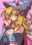  1girl aosora2823 bare_shoulders blonde_hair breasts cleavage dark_magician_girl duel_monster green_eyes highres looking_at_viewer short_hair solo wizard yu-gi-oh! 