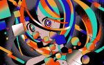  1girl abstract artist_name colorful covered_mouth hair_between_eyes hair_over_mouth halftone long_hair machigami_yoh multicolored_eyes multicolored_hair original portrait solo watermark 