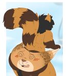  2023 ambiguous_gender animate_inanimate anthro balls black_hair breasts brown_body brown_fur digital_media_(artwork) duo fur genitals gynomorph hair inanimate_transformation intersex mammal open_mouth procyonid raccoon rear_view robertge spiral_eyes transformation 