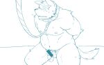  2023 anthro balls belly bodily_fluids canid canine canis censored collar domestic_dog genital_fluids genitals kemono leash male mammal moobs nipples oogamikennta penis precum pubes slightly_chubby solo 