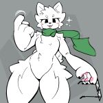  1:1 anthro baronflint beckoning boy_kisser_(meme) eyewear featureless_crotch gesture glasses male mostly_nude scarf scarf_only silly_cat_(mauzymice) simple_background solo 