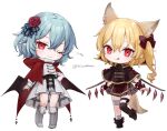  2girls alternate_costume animal_ears blonde_hair capelet cat_ears chibi flandre_scarlet honotai licking_lips multiple_girls one_eye_closed one_side_up pointy_ears red_eyes remilia_scarlet tongue tongue_out touhou wings 