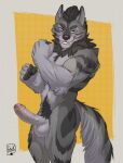  alex_nightmurr anthro biceps black_body black_fur bulge canid canine canis erection flexing foreskin fraternity fur genitals hi_res jock lion21 male mammal muscular penis pubes purple_eyes sketch smile smirk solo story story_in_description sweatpants wolf 