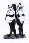  anthro bear belly big_belly big_breasts black_body black_fur bottomless breasts clothed clothing danellz duo female fur giant_panda hair mammal mephitid multicolored_body multicolored_fur pregnant shirt skunk topwear traditional_media_(artwork) two_tone_body two_tone_fur white_body white_fur white_hair 