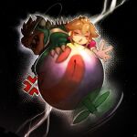  1boy 1girl :o absurdres anger_vein blonde_hair bowser bracelet closed_eyes colored_skin crown dress earrings flying gloves green_skin highres horns jewelry mario_(series) night onimiere open_mouth outdoors princess_peach red_hair sharp_teeth short_hair sidelocks smile spiked_bracelet spikes super_mario_world teeth 
