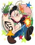  1boy angry gashi-gashi hat highres muscular one_eye_closed popeye popeye_the_sailor punching sailor sailor_hat shoes smoking_pipe solo spinach 