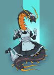  abstract_background antennae_(anatomy) anthro apron arthropod centipede clothed clothing dress eyeless female glistening glistening_body gloves handwear hi_res kneeling legwear maid_headdress maid_uniform myriapod onegrumpylumpy sandy_(onegrumpylumpy) solo thigh_highs uniform 