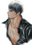  1boy bad_id bad_tumblr_id bara character_request collared_shirt cropped_torso from_side genandnak goatee_stubble grey_hair large_pectorals long_sideburns looking_ahead male_focus mature_male partially_unbuttoned pectoral_cleavage pectorals ryuu_ga_gotoku_(series) shirt short_hair sideburns sideburns_stubble solo thick_eyebrows tsurime 