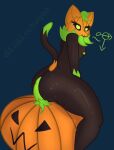  &lt;3 &lt;3_eyes :3 anthro butt curvy_figure elemental_creature eriklechugaa felid feline flora_fauna food fruit girly halloween holidays looking_at_viewer looking_back male mammal plant pumkat pumpkin seductive solo 