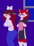  absurd_res anthro belly black_ears black_nose blush bodily_fluids breasts brown_eyes brown_hair canid canine clothed clothing duo embrace exposed_breasts female flamberry flamberry_(artist) fox fur hair hi_res holidays hug incest_(lore) long_hair male male/female mammal mother mother&#039;s_day mother_and_child mother_and_son navel parent parent_and_child red_body red_fox red_fur red_hair rose_(flamberry) simple_background slightly_chubby son suggestive surprised_expression sweat undressing undressing_another white_body white_fur window 