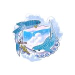  2others artist_name blue_sky cloud cloudy_sky fish floating ice ice_cube mint multiple_others nadia_kim no_humans open_mouth original shark simple_background sky star_(sky) starry_sky white_background 