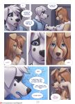  anthro blue_eyes bodily_fluids brown_hair canid canine canis clothed clothing comic crying dalmatian dialogue domestic_dog duo female floppy_ears fully_clothed hair hi_res jewelry lizzy_(sigma_x) male mammal mike_(sigma_x) necklace sigma_x speech_bubble tears wiping_tears 