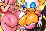  absurd_res amy_rose anthro bat big_breasts big_butt bottomless breasts butt cleavage clothed clothing eulipotyphlan female generalgodzilla hedgehog hi_res huge_breasts huge_butt mammal rouge_the_bat sega sonic_the_hedgehog_(series) thick_thighs 