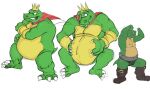  2012 anthro belly belt boots canson cape chubby_anthro chubby_male claws clenched_teeth clothed clothing colored_sketch crocodilian crown cuff_(restraint) donkey_kong_(series) duo fangs footwear hand_on_stomach headgear king_k._rool klump kremling male mostly_nude navel nintendo nipples overweight overweight_anthro overweight_male raised_arms reptile restraints scalie shackles sitting sketch slightly_chubby standing teeth toe_claws underwear wide_eyed 