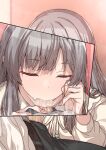  1boy 1girl afterimage blush closed_eyes erere fellatio grey_hair hand_on_another&#039;s_penis hetero idolmaster idolmaster_shiny_colors multiple_views oral sweatdrop yukoku_kiriko 