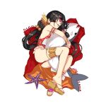  1girl anklet armlet bare_shoulders black_hair bracelet fish full_body hair_ornament honkai_(series) honkai_impact_3rd jewelry jixuanyuan long_hair official_art one-piece_swimsuit one_eye_closed orange_eyes red_one-piece_swimsuit sandals starfish swimsuit thighlet third-party_source 