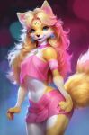  ai-generated animal_ears blue_eyes dress fox_ears fox_girl furry furry_female looking_at_viewer mobile non-web_source pink_dress pink_hair solo 