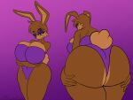 anthro archie_comics big_breasts big_butt breasts bunnie_rabbot butt clothing crossed_arms eyeliner female hi_res kryptickralo lagomorph leporid makeup mammal rabbit sega simple_background solo sonic_the_hedgehog_(archie) sonic_the_hedgehog_(comics) sonic_the_hedgehog_(series) spread_butt spreading swimwear thick_thighs 