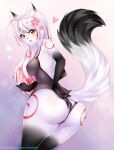  &lt;3 2021 ahoge anthro biped black_body black_clothing black_fur black_swimwear black_tail_tip blush breasts butt clothed clothing digital_media_(artwork) embarrassed eyebrow_through_hair eyebrows facial_blush female fur hair inner_ear_fluff long_hair looking_at_viewer looking_back looking_back_at_viewer mammal nipple_outline one-piece_swimsuit open_mouth portrait rear_view shaded simple_background solo swimwear tekahika text three-quarter_portrait translucent translucent_hair tuft url white_body white_fur white_hair white_inner_ear_fluff yellow_eyes 