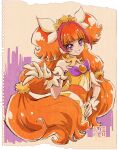  1girl amanogawa_kirara artist_logo commentary_request cure_twinkle dress earrings english_commentary eyelashes gloves go!_princess_precure hair_ornament happy jewelry kamikita_futago long_hair looking_at_viewer magical_girl multicolored_hair official_art orange_dress orange_hair paper_background partial_commentary pink_hair precure purple_eyes signature simple_background smile solo standing star_(symbol) star_earrings streaked_hair twintails two-tone_hair very_long_hair watercolor_background wrist_cuffs 