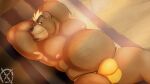  anthro armpit_hair ashigara beach bear belly big_bulge body_hair brown_body brown_fur bulge chest_hair fur hairy hairy_belly lifewonders lying madness-boy male mammal musclegut on_back pecs seaside solo tokyo_afterschool_summoners towel 